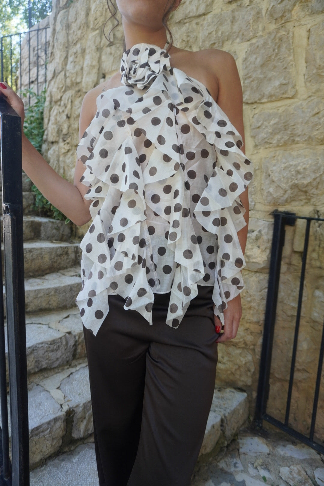 Polka Dots Ruffled Halterneck Top