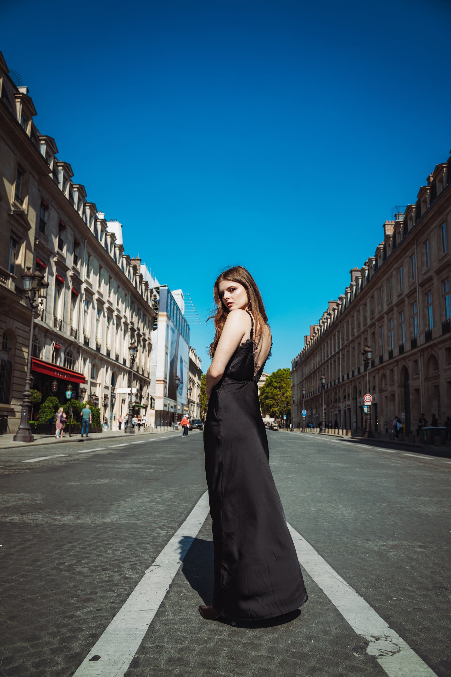 Satin Dress with Lace Detailing