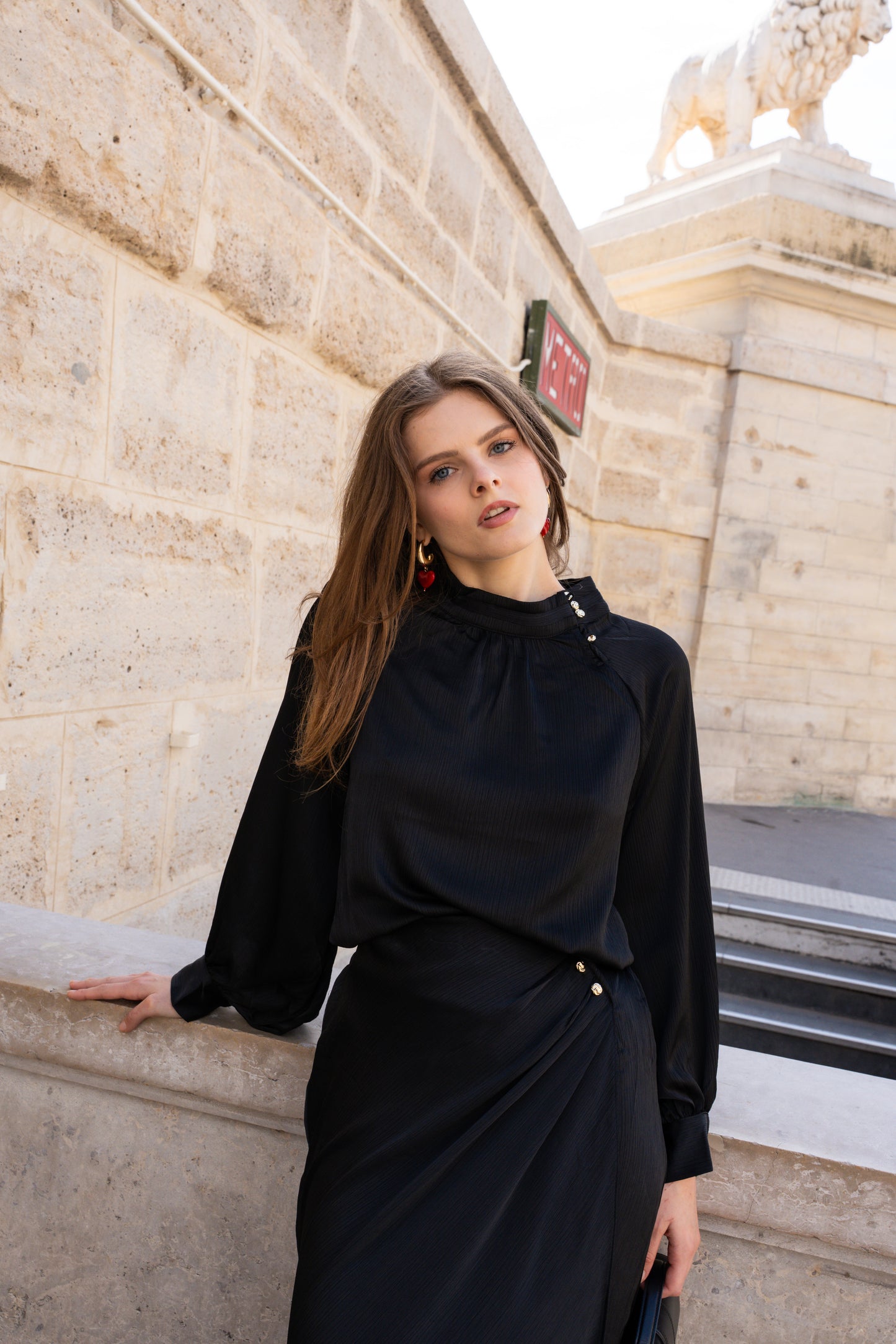 Draped Black Satin Set