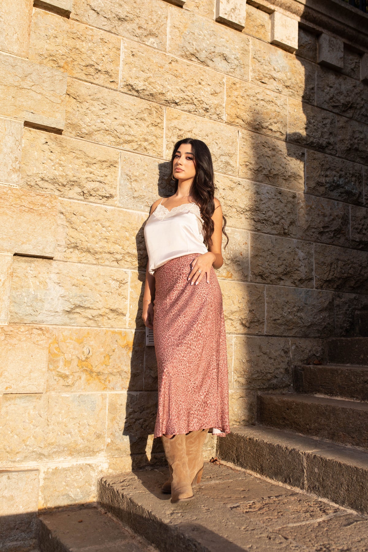 Printed Silk Midi Skirt