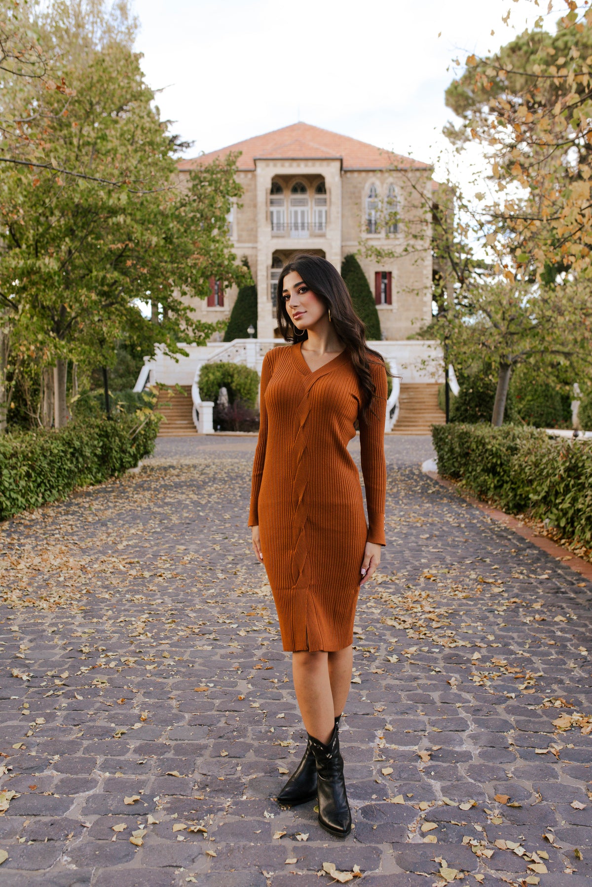 V-Neck Knitted Dress