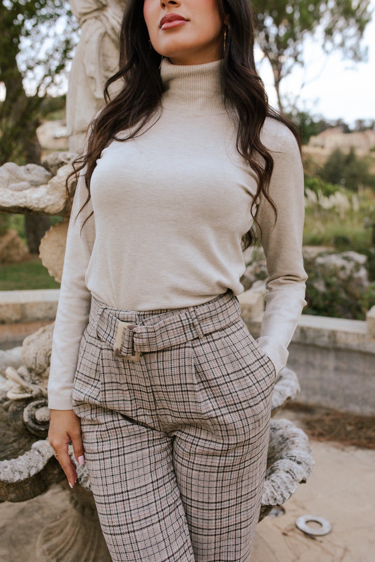 Checked Belted Pants