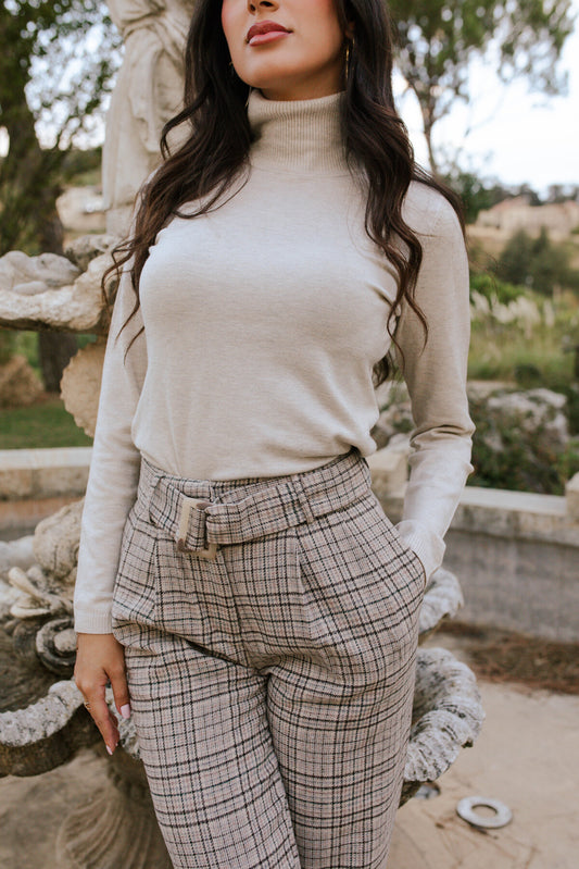 Checked Belted Pants