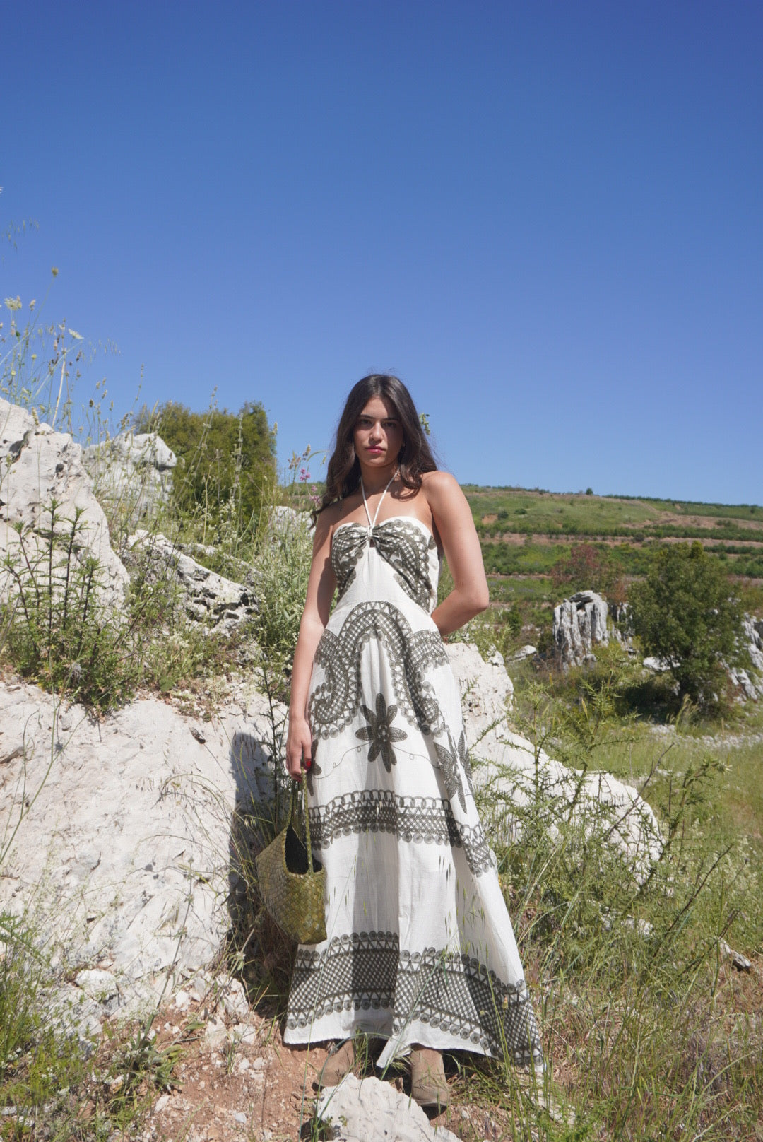 Embroidered Strapless Dress
