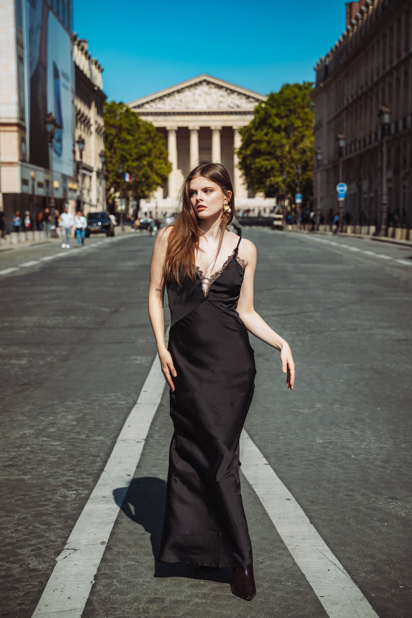 Satin Dress with Lace Detailing