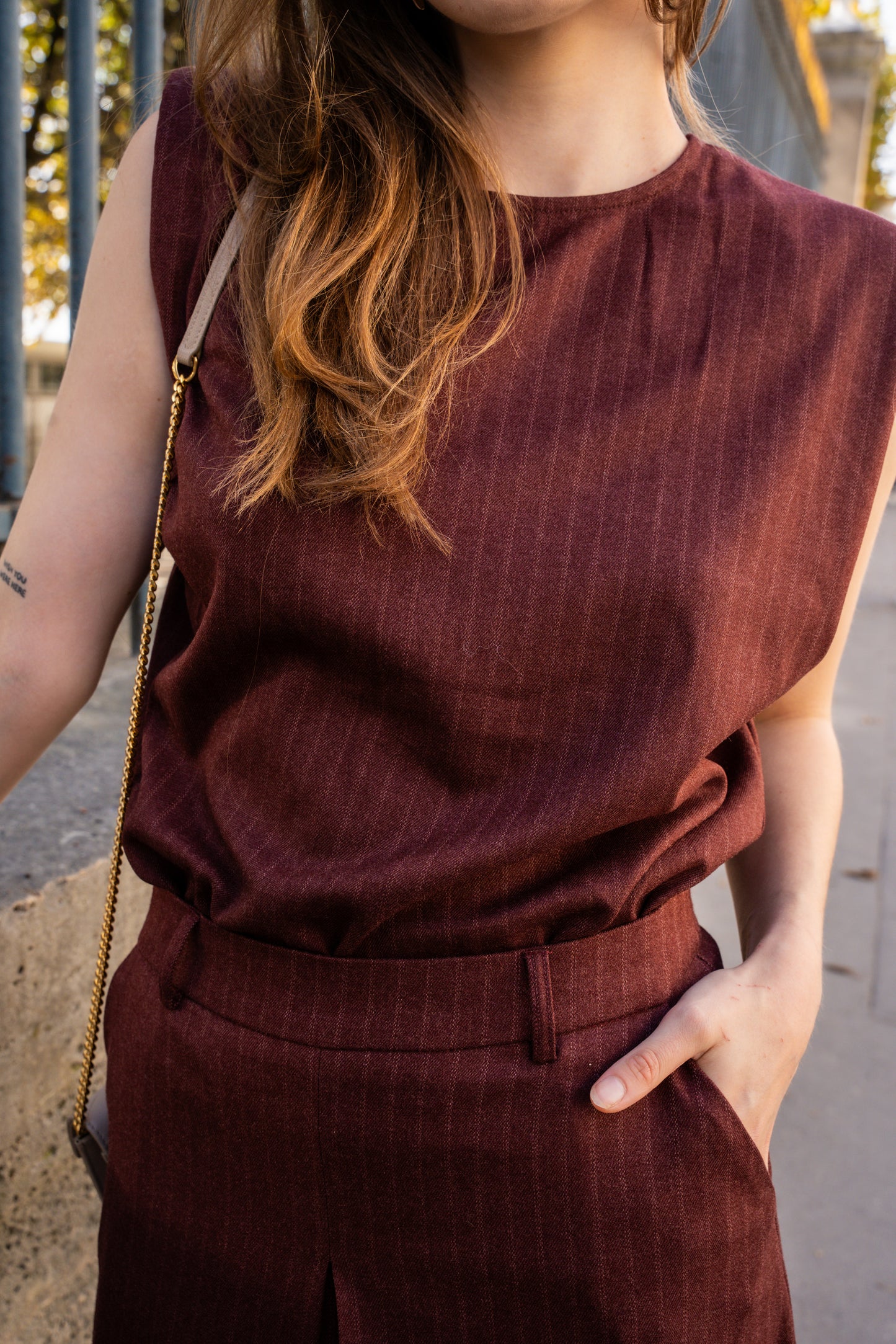 Padded Shoulders Pinstripe Top