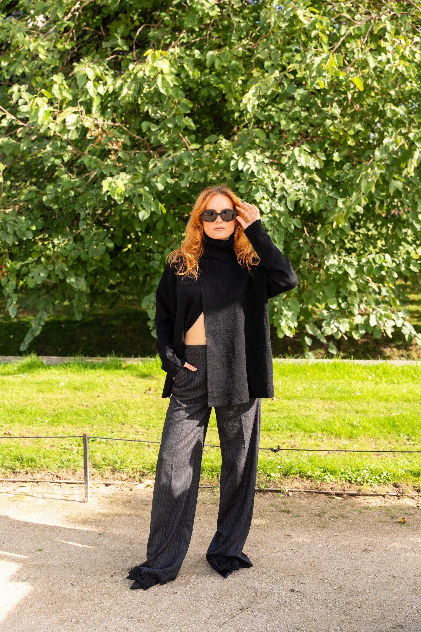 Pinstripe High Waisted Trousers