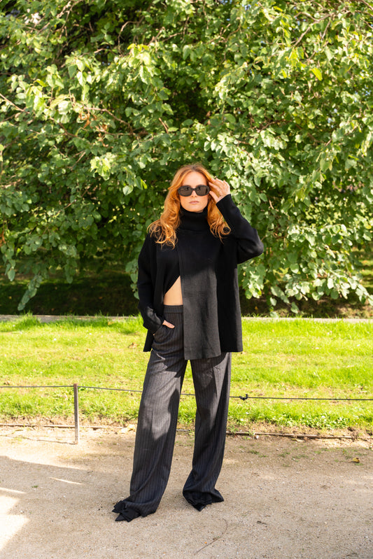 Pinstripe High Waisted Trousers