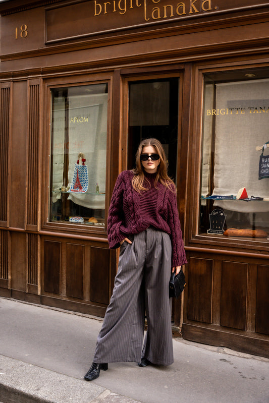 Wide Leg Pinstripe Trousers
