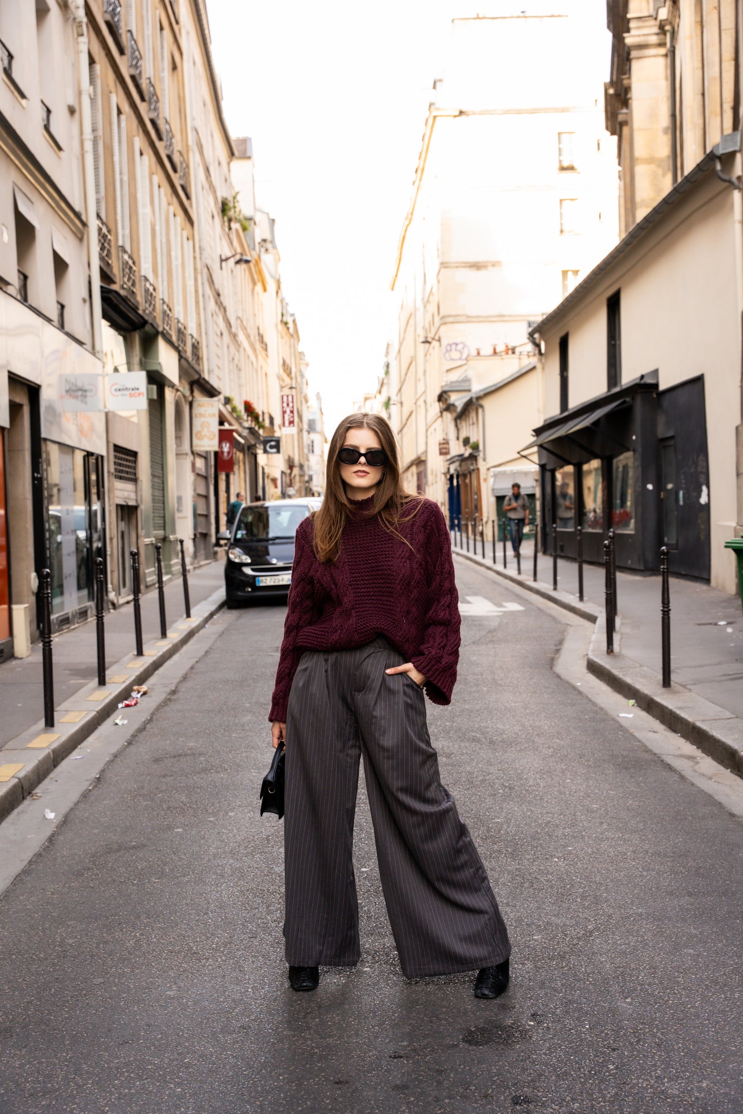 Wide Leg Pinstripe Trousers